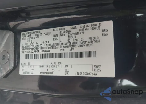 2015 Lincoln Mkc из США, поврежденный, VIN 5LMCJ2A93FUJ18086